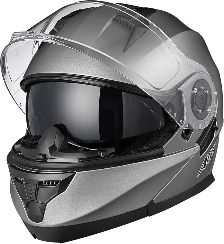 AHR Motorcycle Helmet Dual Visor Modular Flip up Full Face Helmet DOT 