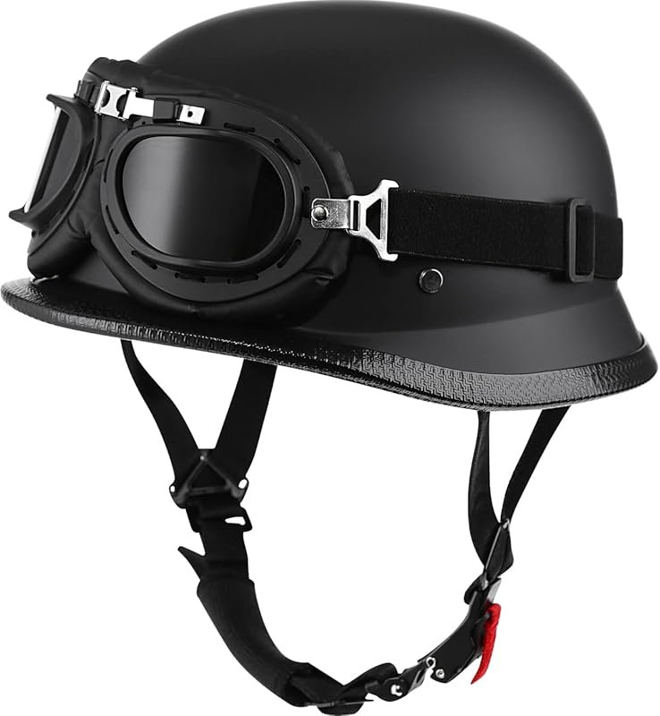 Helmet Half Shell German Motorcycle Helmet with Cycling Glasses - DOT 