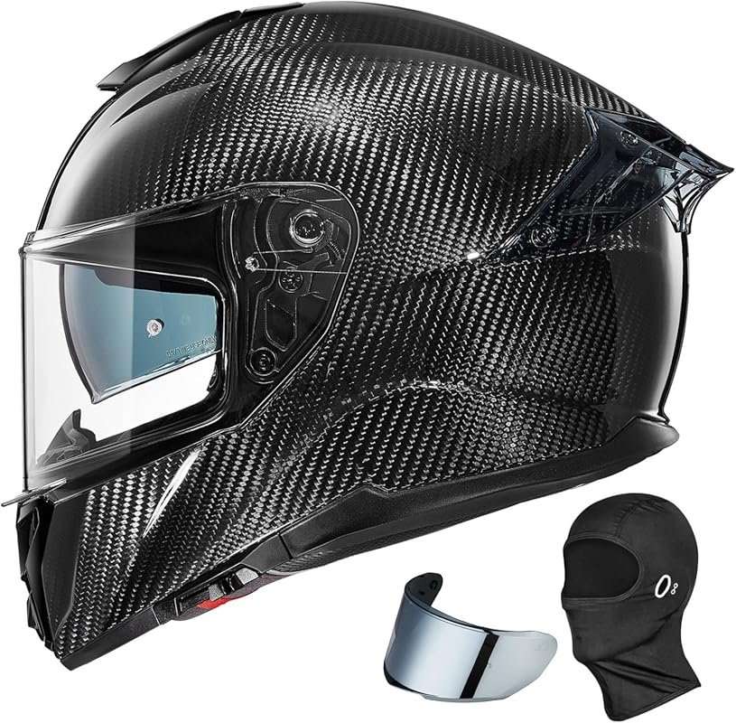 ILM Carbon Fiber Full Face Helmet – Dual Visor, Lightweight, DOT ECE A
