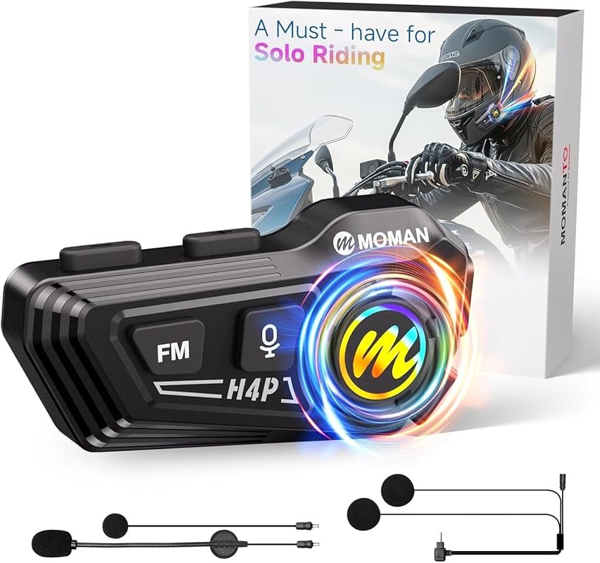 Moman RS-H4P Motorcycle Helmet Headset with Hi-Fi Speakers, RGB Lights