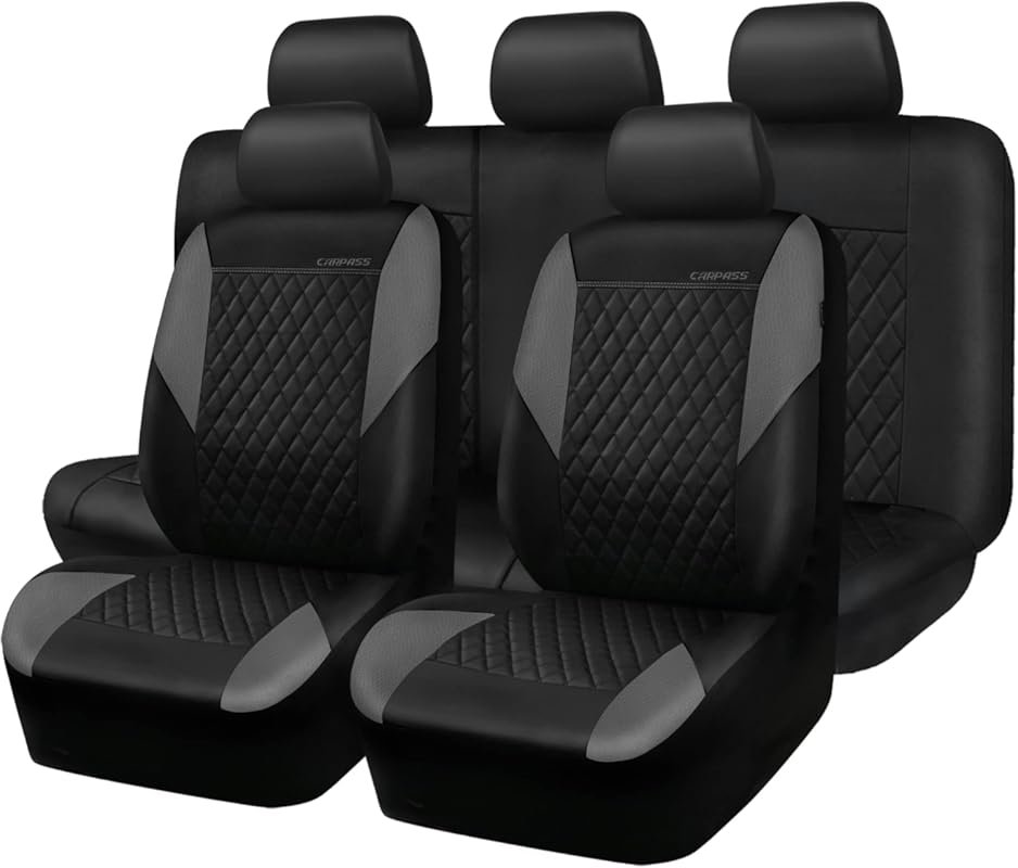 Quilted PU Leather Seat Covers Full Set, Waterproof and Airbag Compati