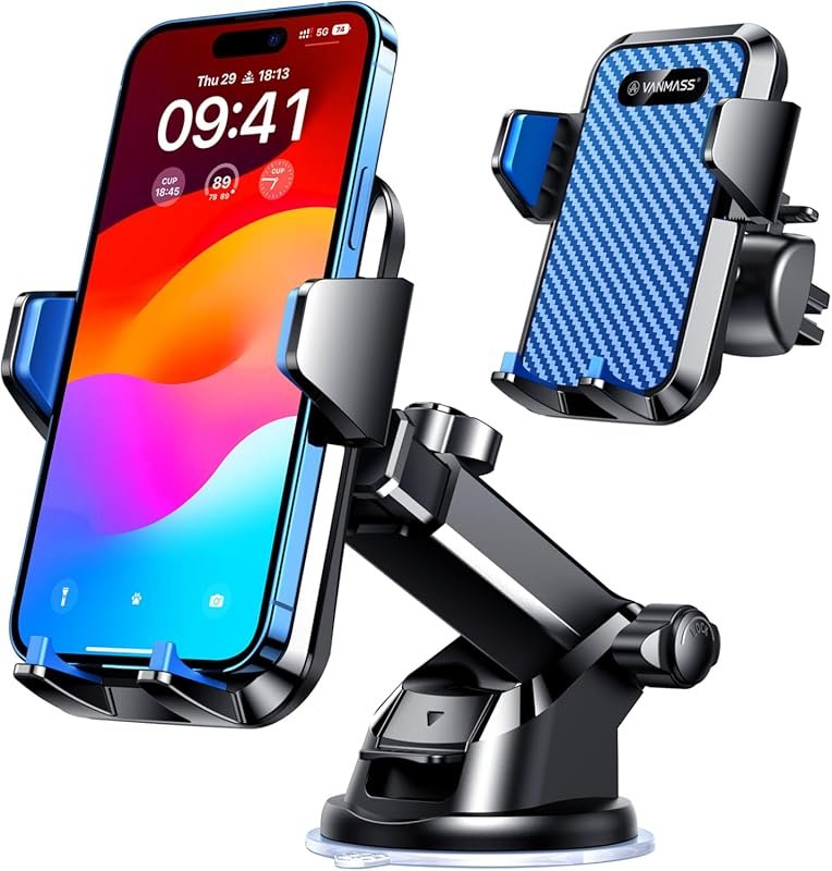 VANMASS Blue Car Phone Mount: Multi-Position Holder with Strong Suctio