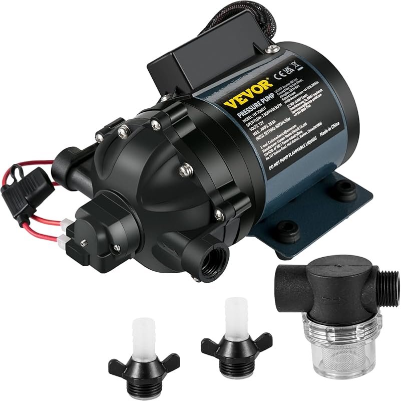 VEVOR 12V 7GPM 60PSI Self-Priming Washdown Pump with EPDM Valve & Stra