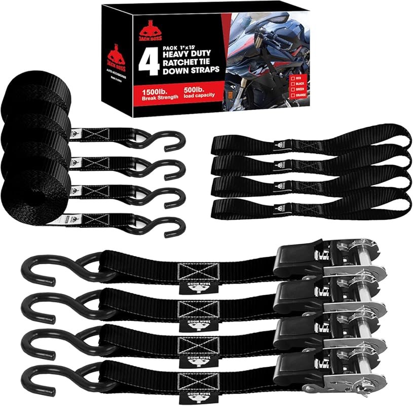 1500lb Heavy Duty Ratchet Tie Down Straps - 1x15' Soft Loop Handles an