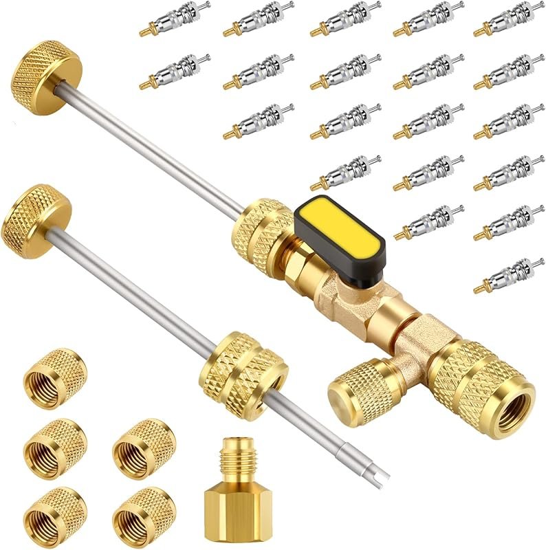WADEO HVAC valve core remover tool with dual SAE ports and replacement