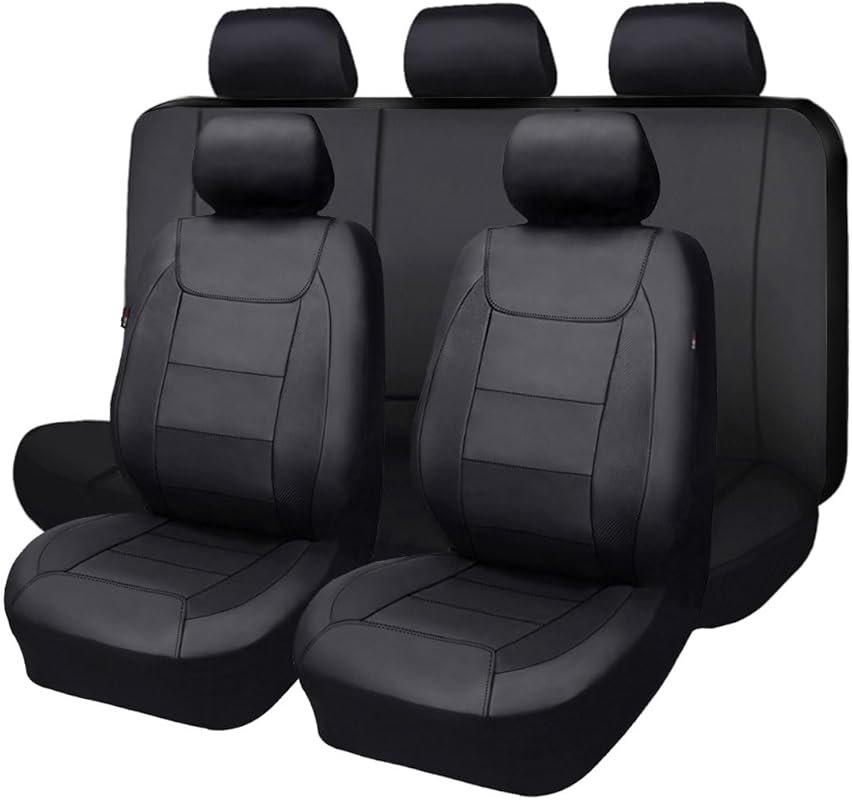 Faux Leather Car Seat Covers Full Set: Waterproof, Carbon Fiber Design