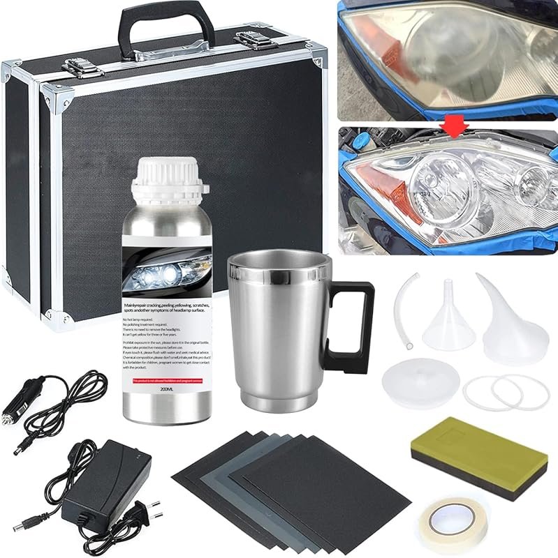 Car Headlight Polish Kit with 200ML Repair Liquid, Fixes Yellowing, Ha