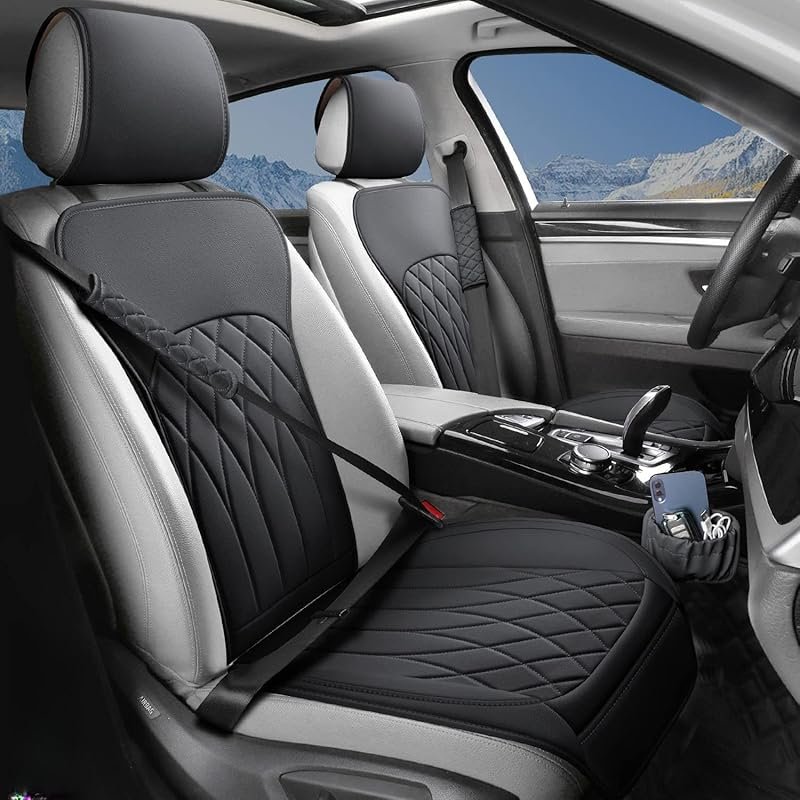 2 Pack Leather Front Car Seat Covers, Universal Sideless Car Seat Prot