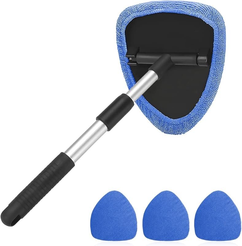 Windshield Cleaning Tool with Extendable Handle & 4 Microfiber Pads, B