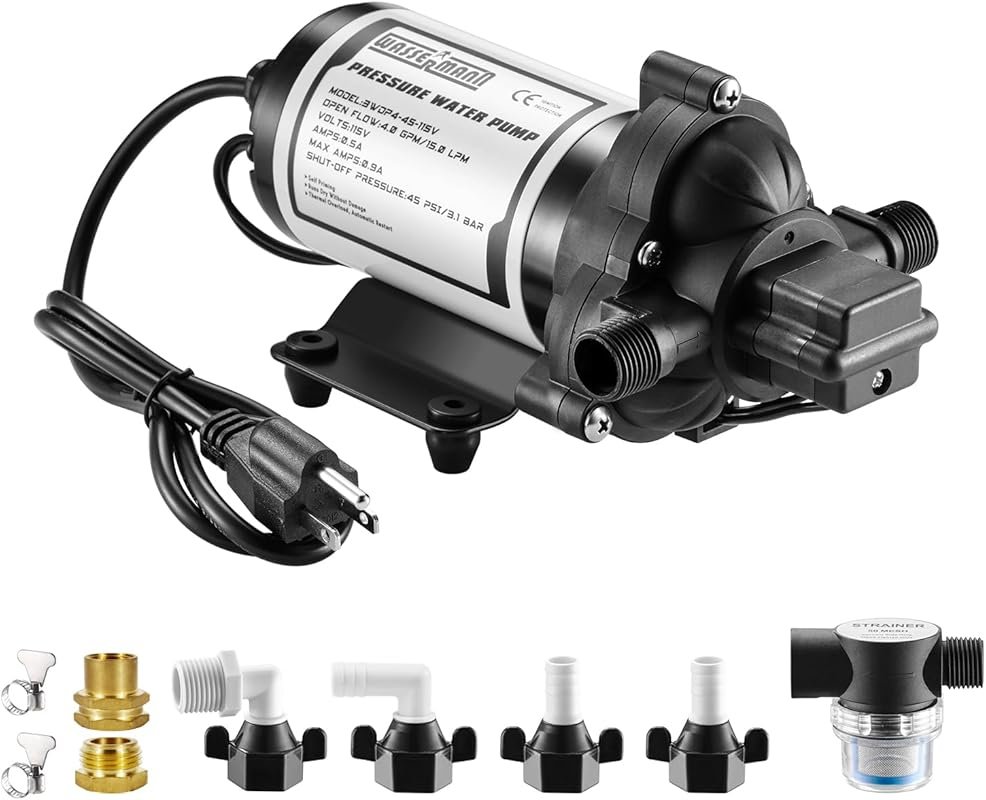 WASSERMANN 115V AC RV Water Pump with 4 GPM Flow and 45 PSI Pressure