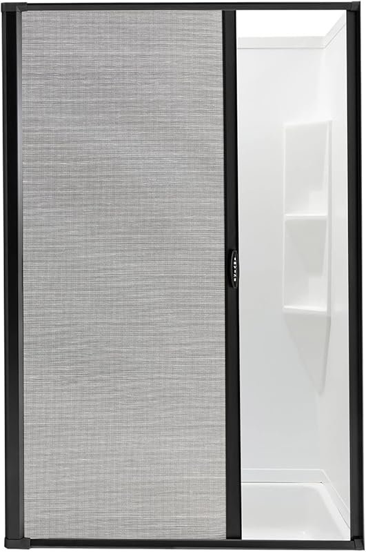 RV Retractable Rolling Shower Door with Woven Mesh Vinyl in Black 48 b