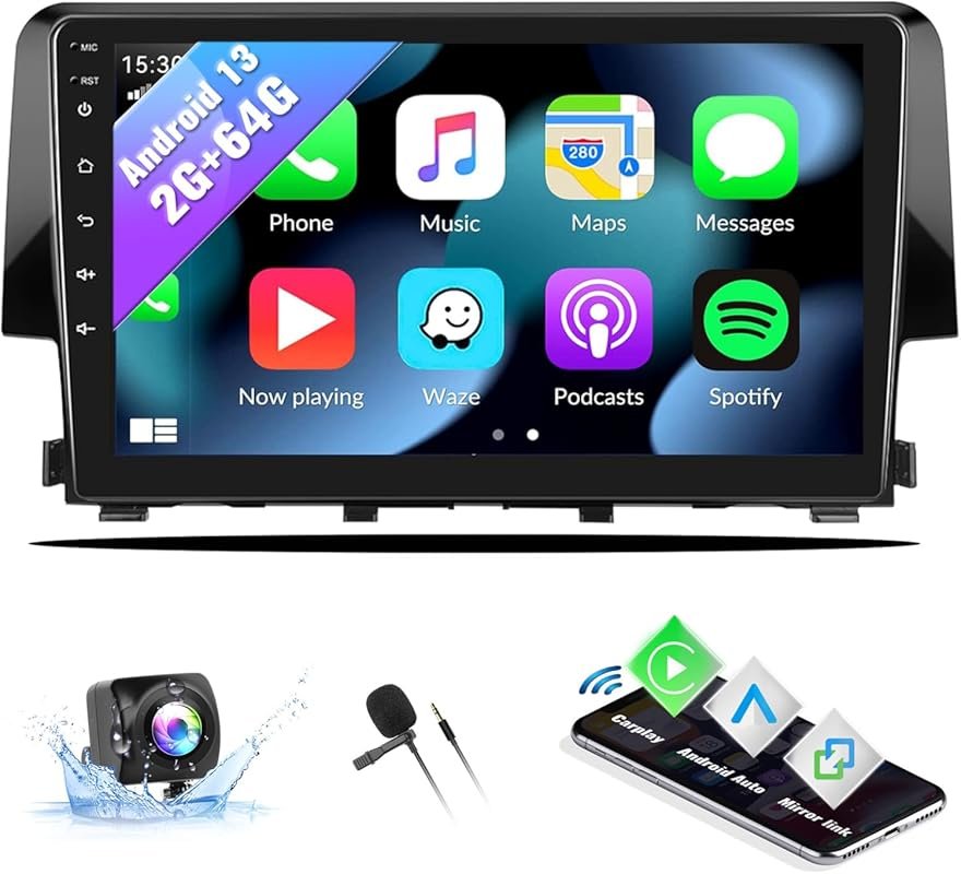 Android 13 car stereo for Honda Civic 2016-2020 with wireless CarPlay,
