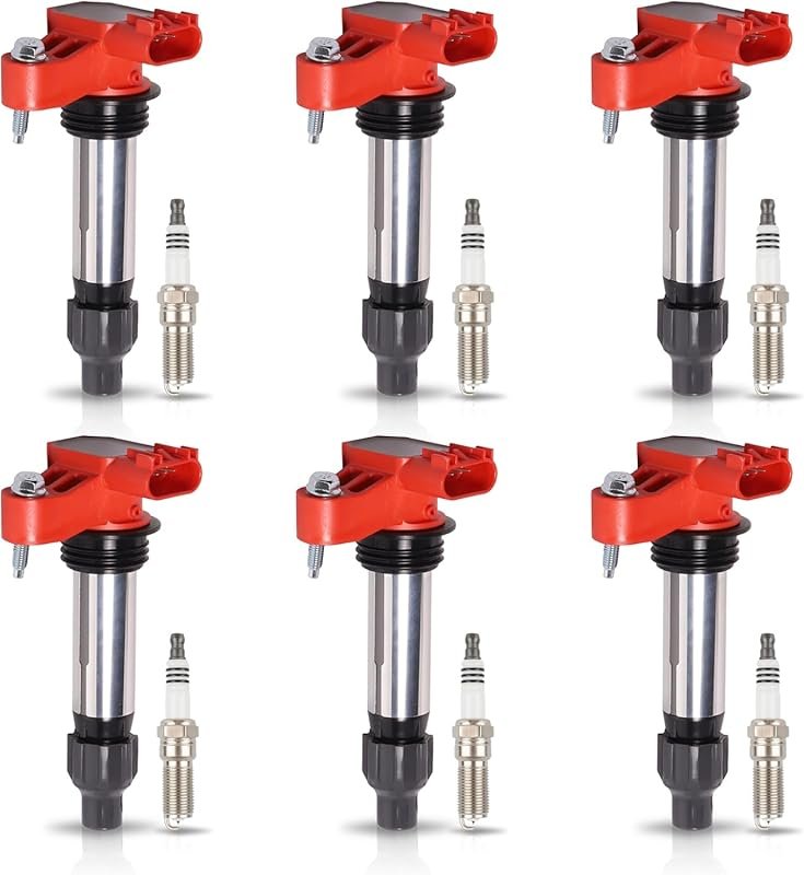 6-Pack Red Ignition Coils with Iridium Spark Plugs for Cadillac SRX an