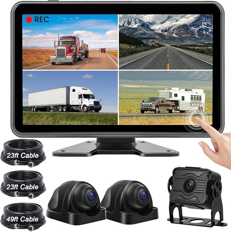 Three Camera Wired RV Backup System with 10.1-Inch Touch Monitor and S