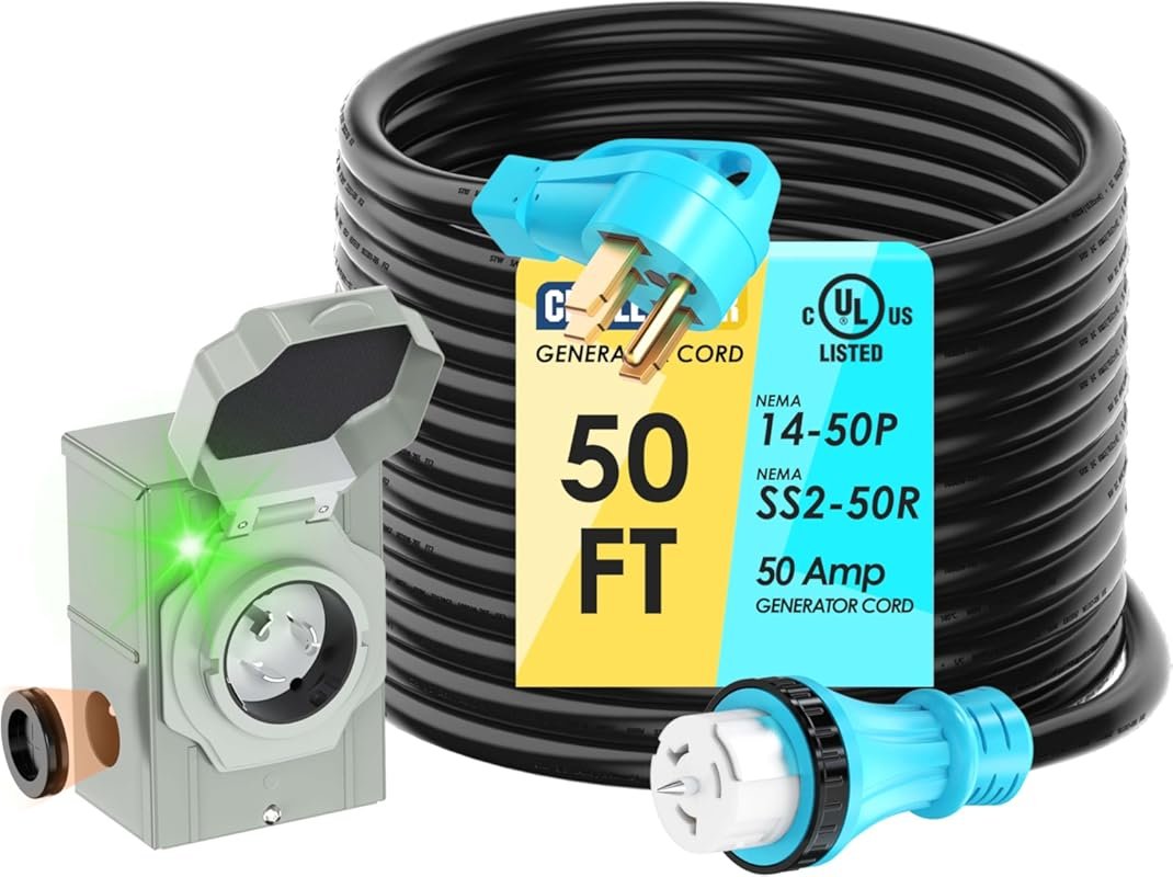 UL Listed 50 Amp 50-Foot Generator Cord and Power Inlet Box Combo Kit with Twist Lock