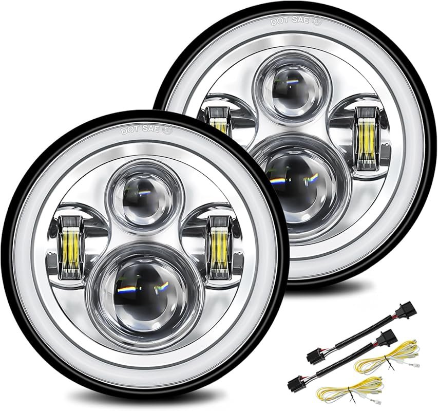 UNI-SHINE 2pcs 7 inch Led Headlight Round DOT Approved H6024 Led Headl