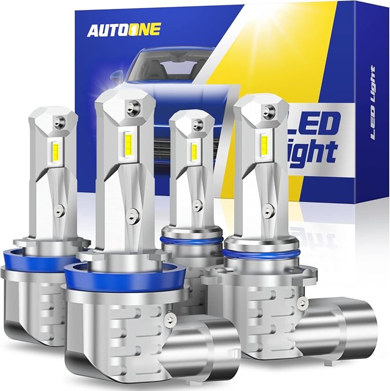 AUTOONE H11 9005 LED Bulb Combo, 6000K White, Fanless Mini Size, Plug 