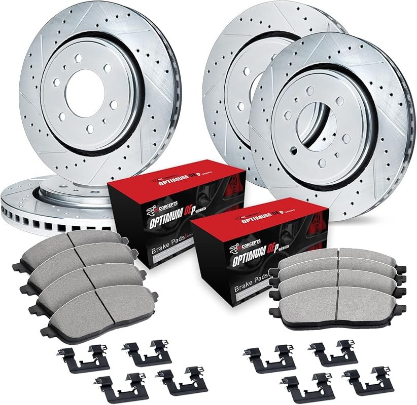 R1 Concepts Front and Rear Brake Kit with Drilled Slotted Rotors for 2