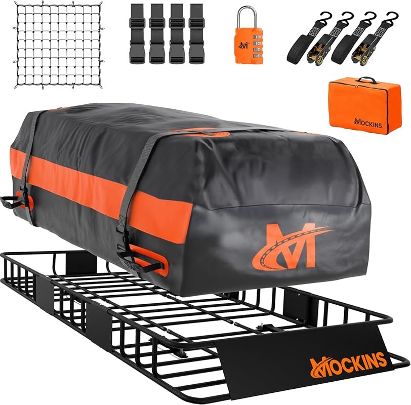 Mockins Extendable Steel Roof Rack Carrier with 20 Cu Ft Waterproof Ba