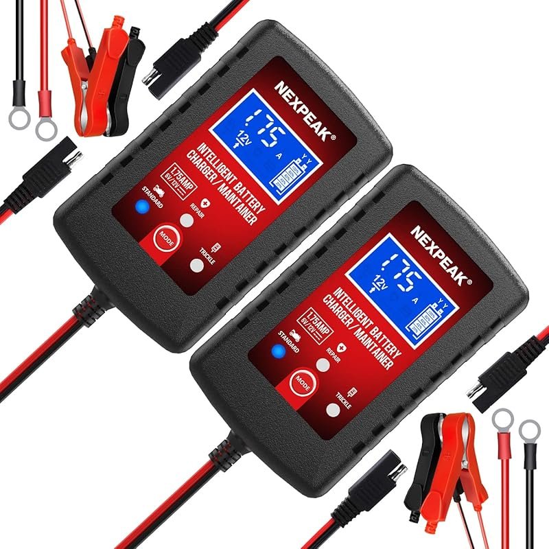 2-Pack 6V and 12V Smart Battery Charger and Maintainer for Cars, Marin