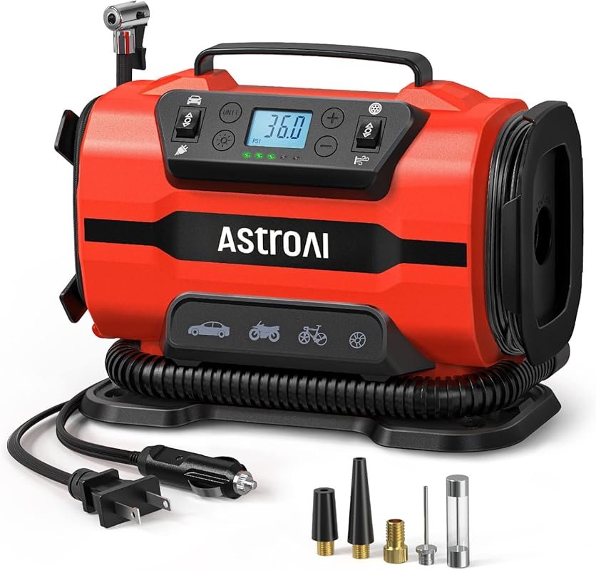 AstroAI 150PSI Tire Inflator with Dual Motors, LED Light & Dual Power 