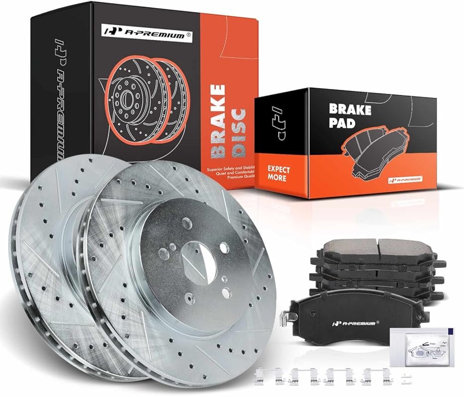 A-Premium Front Drilled and Slotted Brake Rotors and Ceramic Pads Kit 