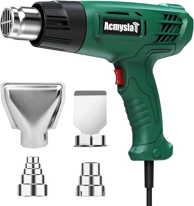 Heavy Duty Heat Gun with Dual Temperature Settings, 4 Nozzles, and Ove