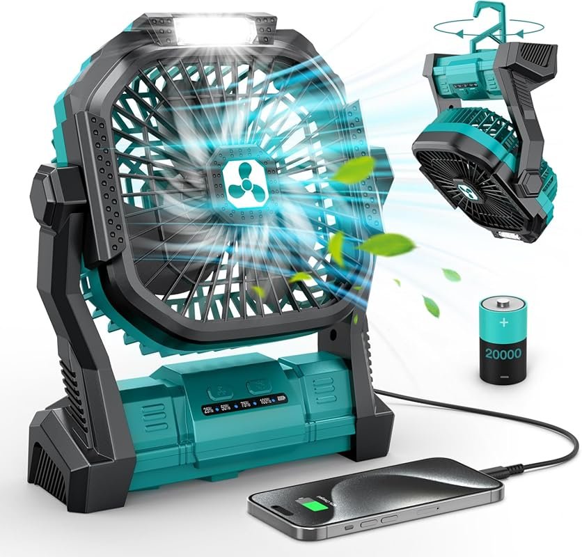 ONLYNEW 20000mAh Rechargeable Portable Fan with LED Lantern and USB-C