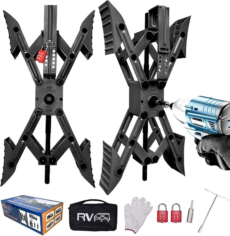 Camper X-Shaped Wheel Chock Stabilizer, 2 Sets RV Stabilizer Wheel Chock Scissor, X Chocks Wheel