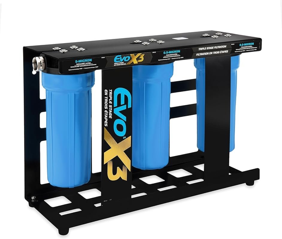 Camco Evo X3 Triple Stage RV Water Filter Kit with 3 Replaceable Cartr