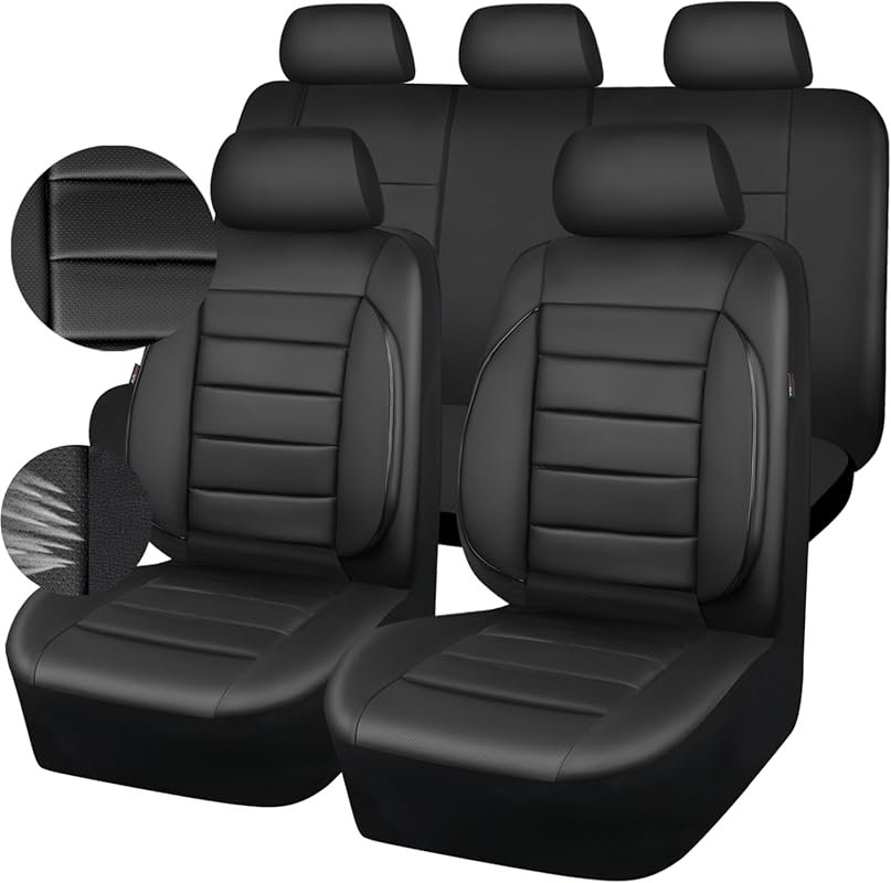 Leather Seat Covers Full Set, 3D Foam Back Support, Water Resistant, A