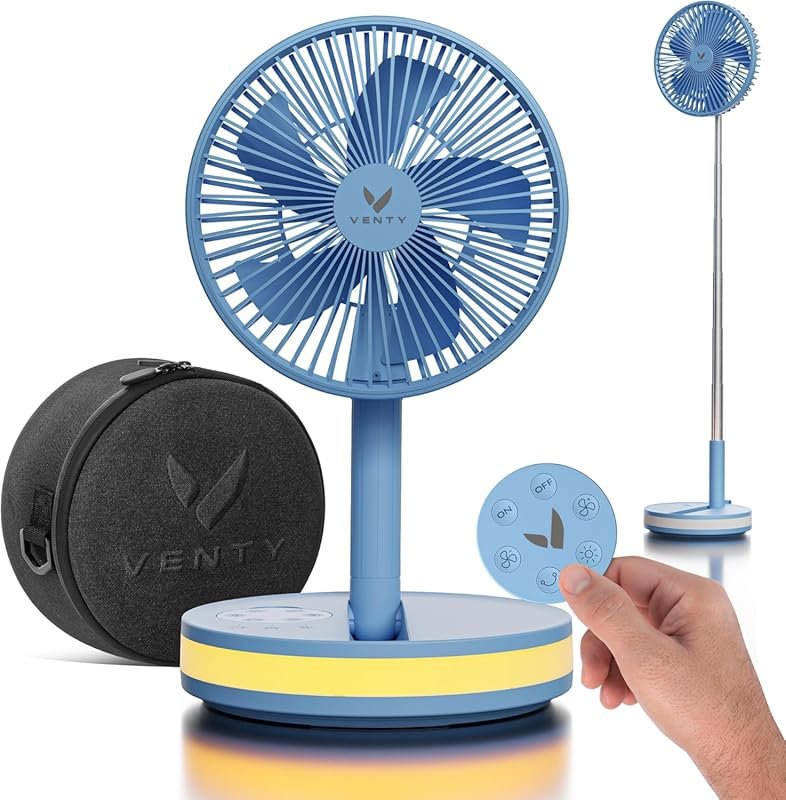 VENTY Portable Fan with Remote Control LED Lighting and USB-C for RV