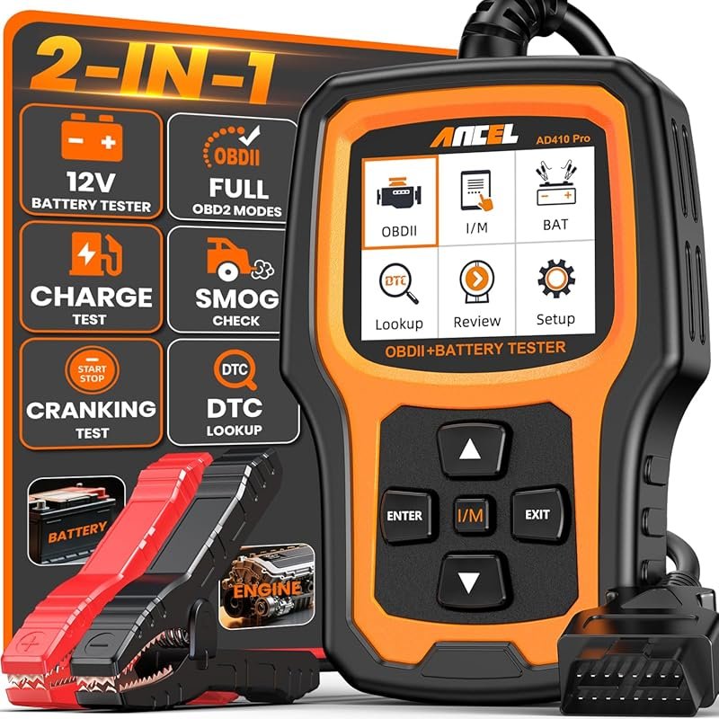 ANCEL AD410 PRO OBD2 Scanner and Battery Tester with Live Data and EVA