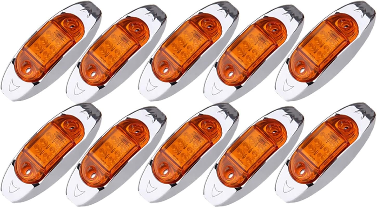 10-Pack 6-LED Amber Trailer Marker Lights with Chrome Bezels for Truck