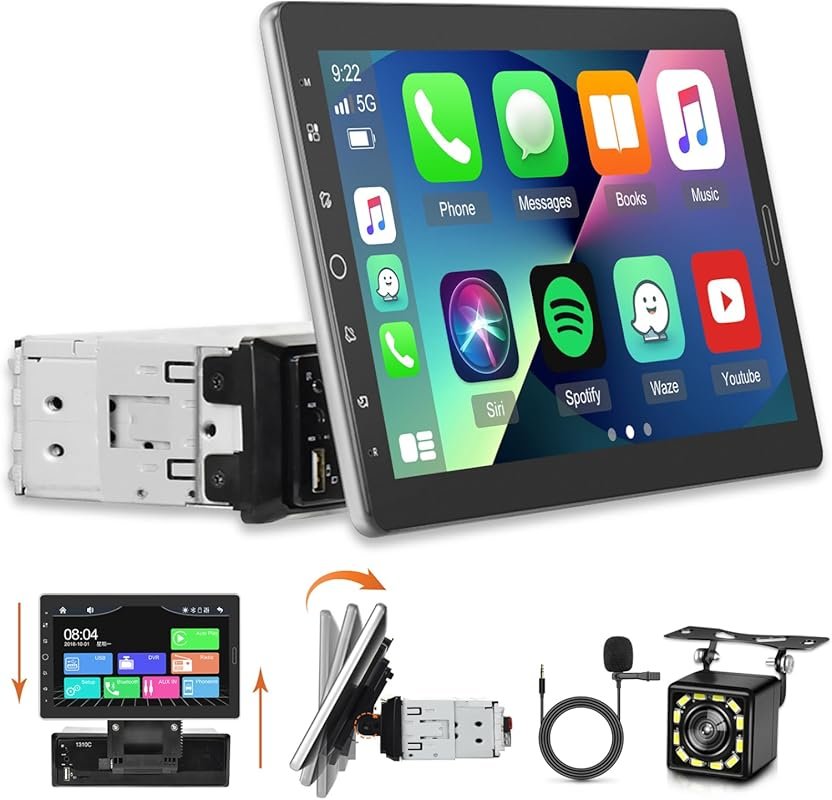 10.1-Inch Single Din Car Stereo with CarPlay, Android Auto, Touchscree