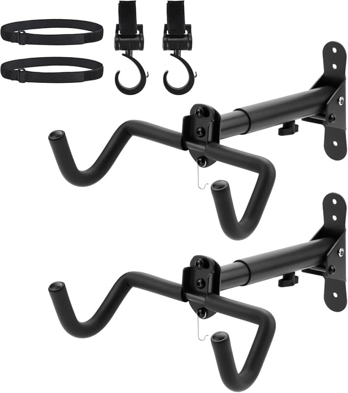 Two-Pack Horizontal Bike Wall Mounts for Indoor Garage and Shed Storag