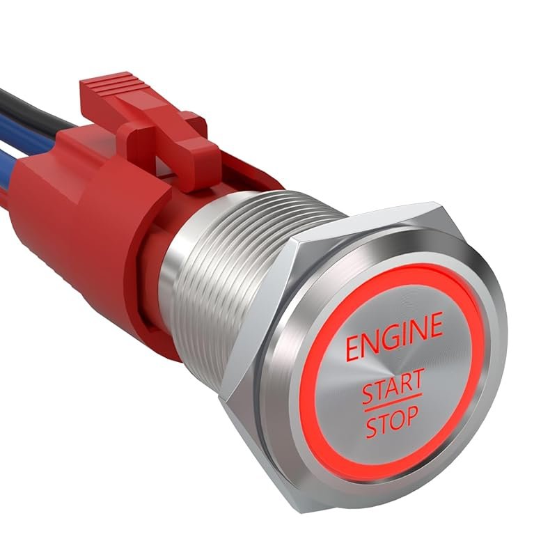 APIELE 12V Waterproof Push Button Start Ignition Switch with Red LED L