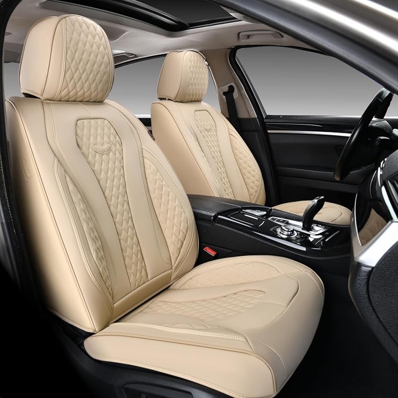 Universal Front Car Seat Covers in Beige Leatherette with Waterproof P