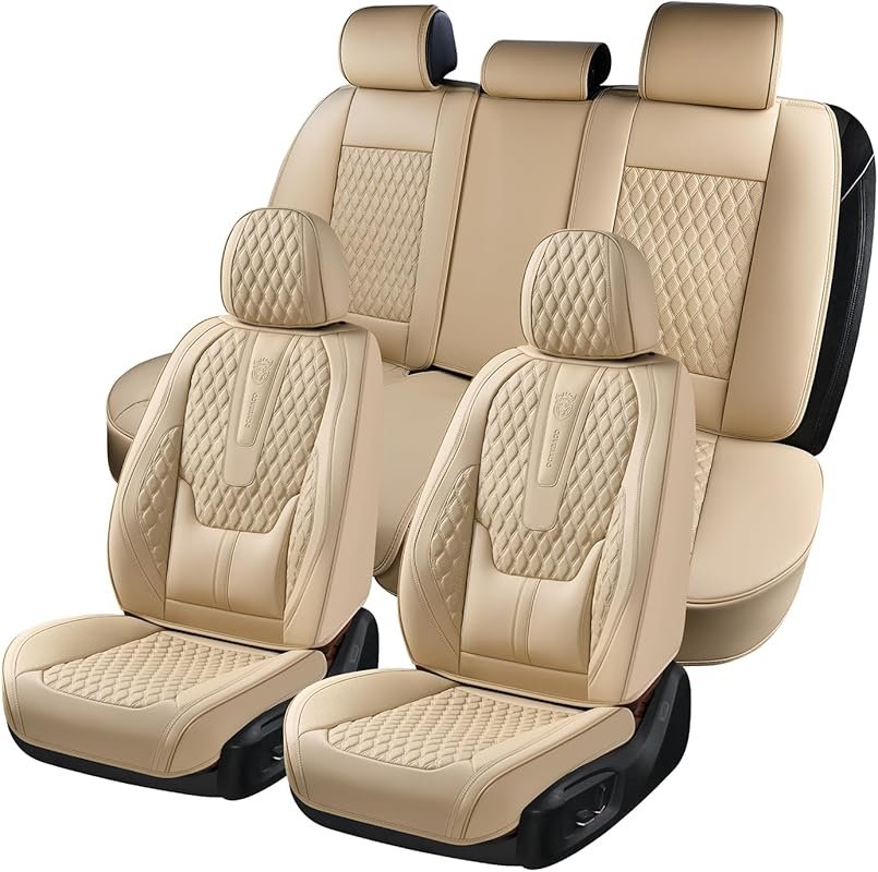 Coverado Nappa Leather Car Seat Covers – Waterproof with Lumbar Suppor