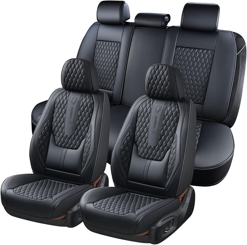 Coverado Car Seat Covers Full Set, Black Seat Covers for Car with Lumb