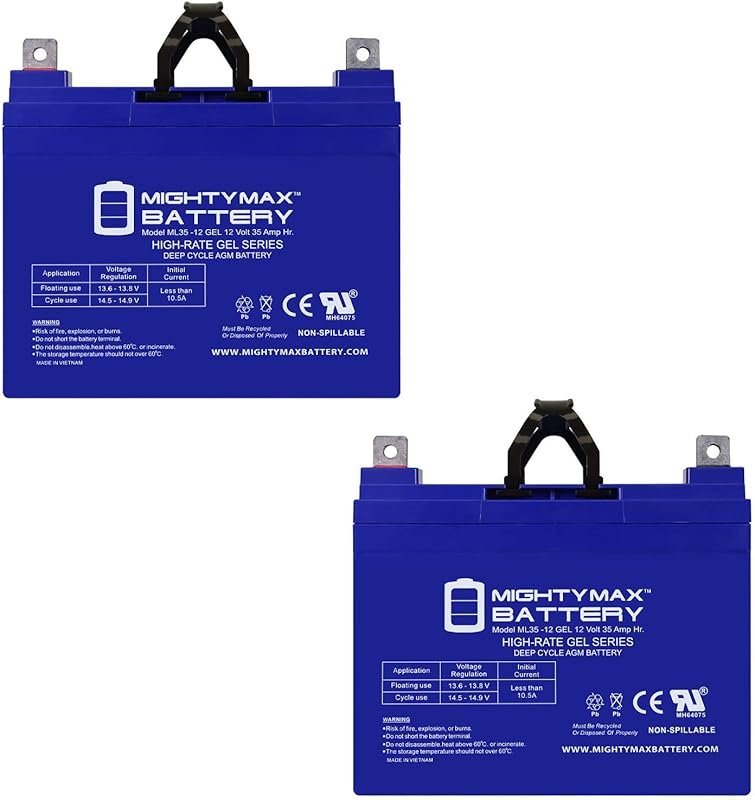 Mighty Max ML35-12 Gel Battery 2-Pack: 12V 35AH with Nut and Bolt Term