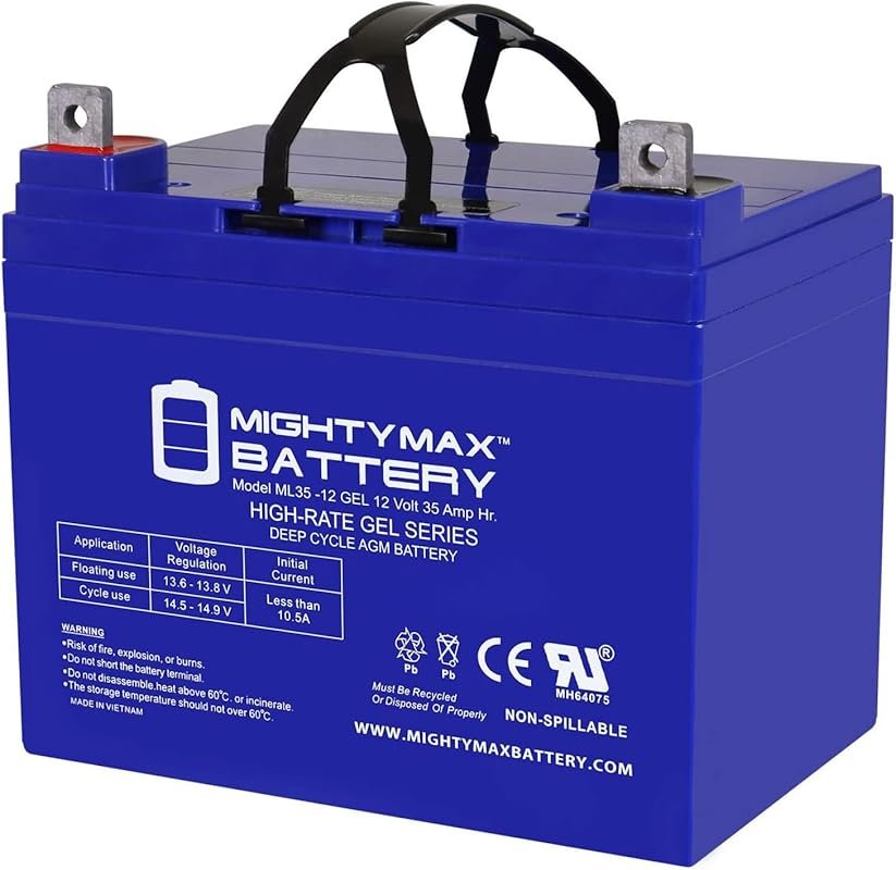Mighty Max ML35-12 Gel Battery: 12V 35AH with Nut and Bolt Terminal
