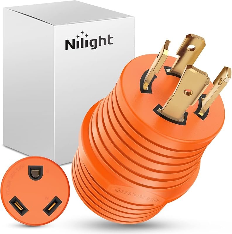 Heavy Duty 30 Amp RV Power Adapter with 4-Prong Locking Plug, Converti