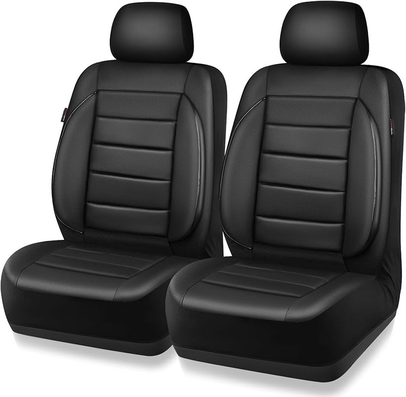 Faux Leather Front Seat Covers, 3D Foam Support and Airbag Compatible,