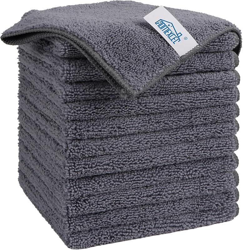 Homexcel Grey Microfiber Car Cleaning Cloths, 12 Pack Lint-Free and Sc