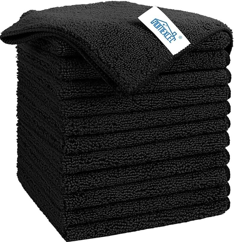 Homexcel Black Microfiber Car Cleaning Cloths, 12 Pack Lint-Free and S