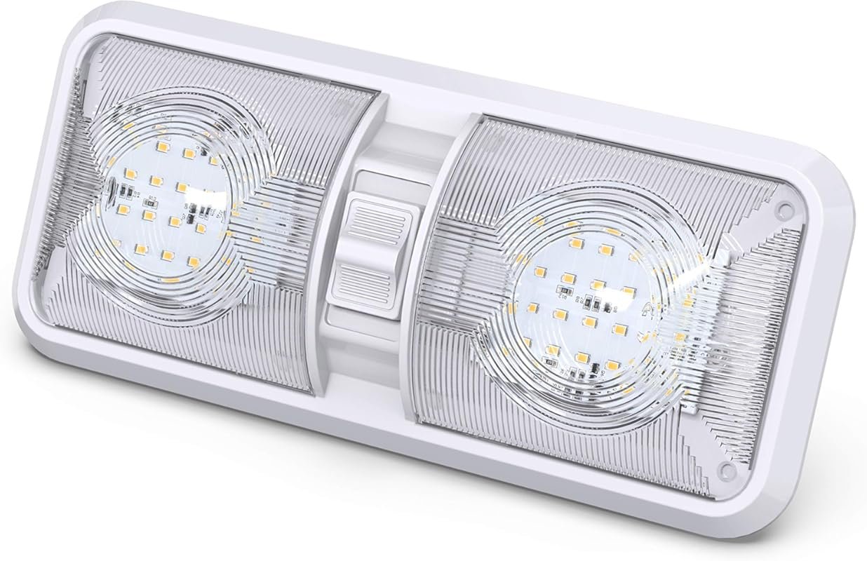 Leisure LED RV Ceiling Double Dome Light with Switch for 12V Interior 