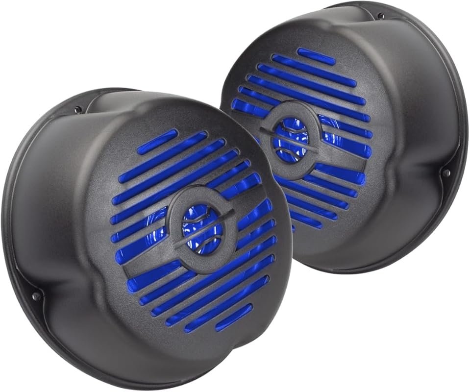 5” Water Resistant Surface Mount Speakers with Blue LED Lights for Mar