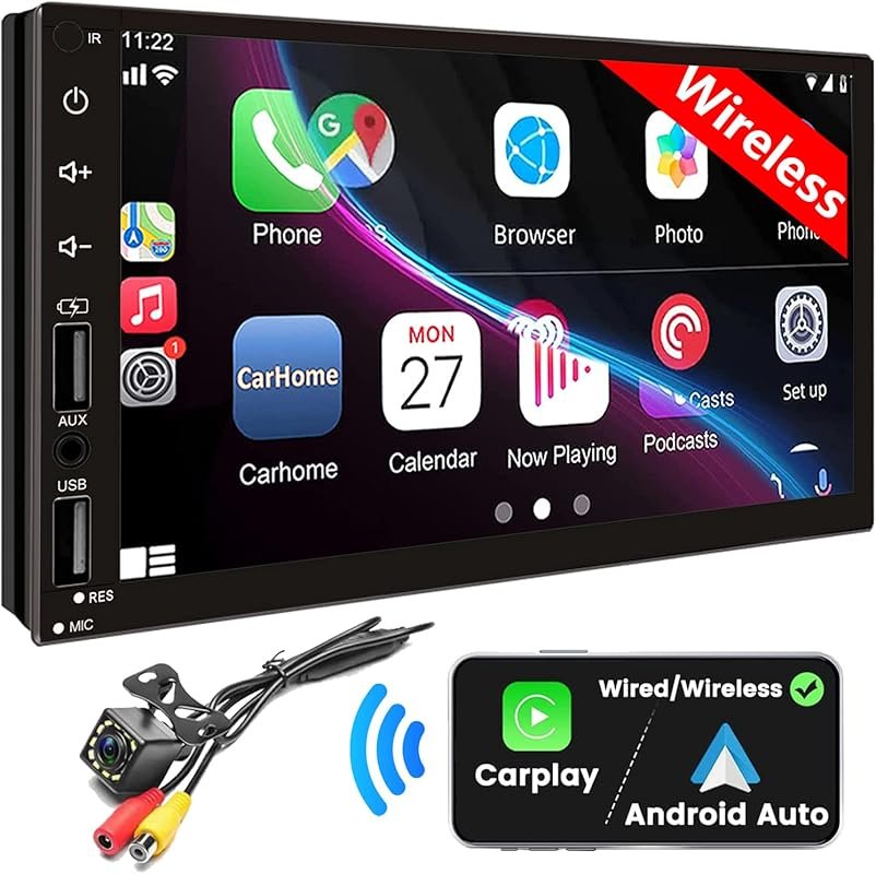 Double Din Car Stereo with Wireless CarPlay and Android Auto, 7-Inch T
