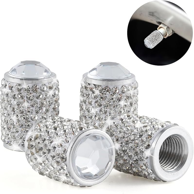 Alpmosn 4 PCS Shiny Rhinestone Tire Valve Caps for Cars, Trucks, and S